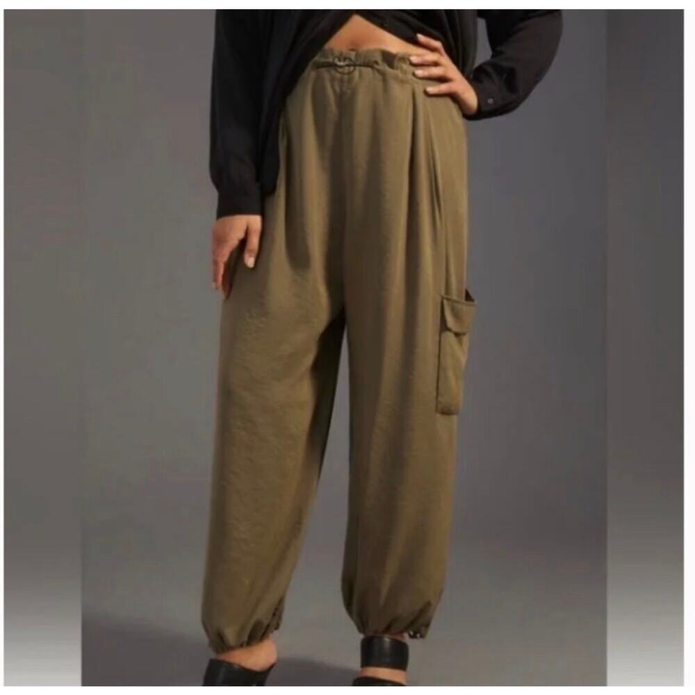 Anthropologie Modal Bungee Parachute Cargo Pants Olive Green XS